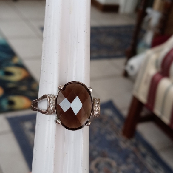 New-Smokey Quartz & White Topaz 925 SS Ring - Picture 10 of 13